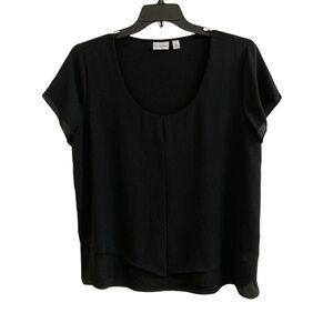 KIM ROGERS Black Top with Sheer Overlay Layered Size XL Cap Sleeve Goth Romantic